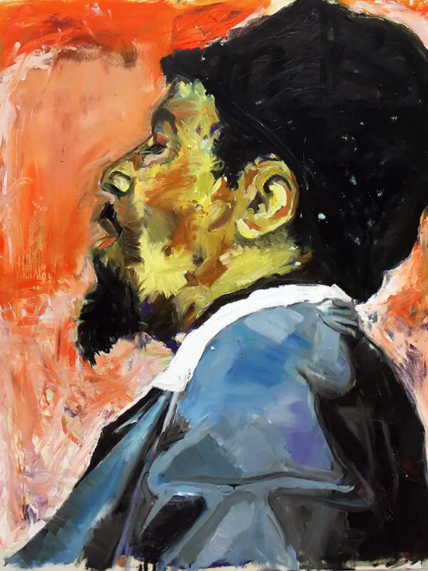Foto von Gemälde, dass Portrait im Profil von Thelonious Monk zeigt -Loftart Mal- und Zeichenschule